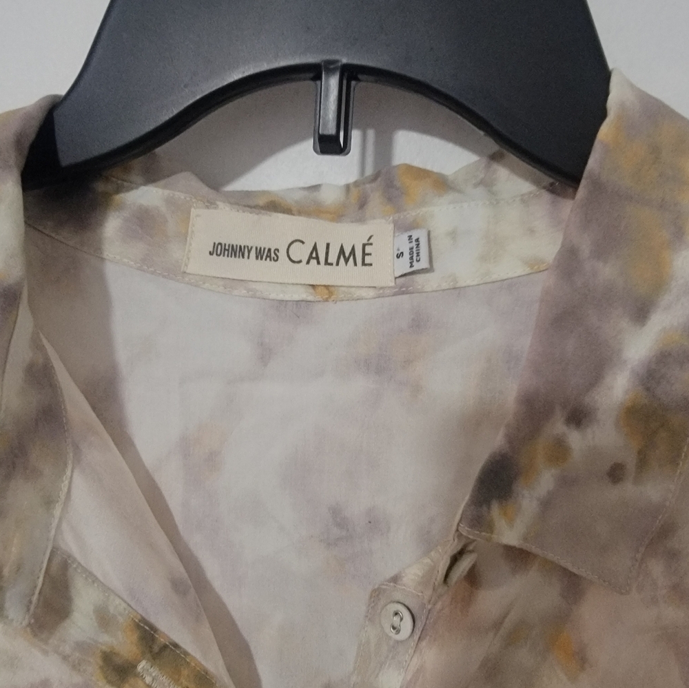 Johnny Was Calme Relaxed Boxy Button Up Shirt In Cream Tie Dye Size Small - Picture 5 of 6